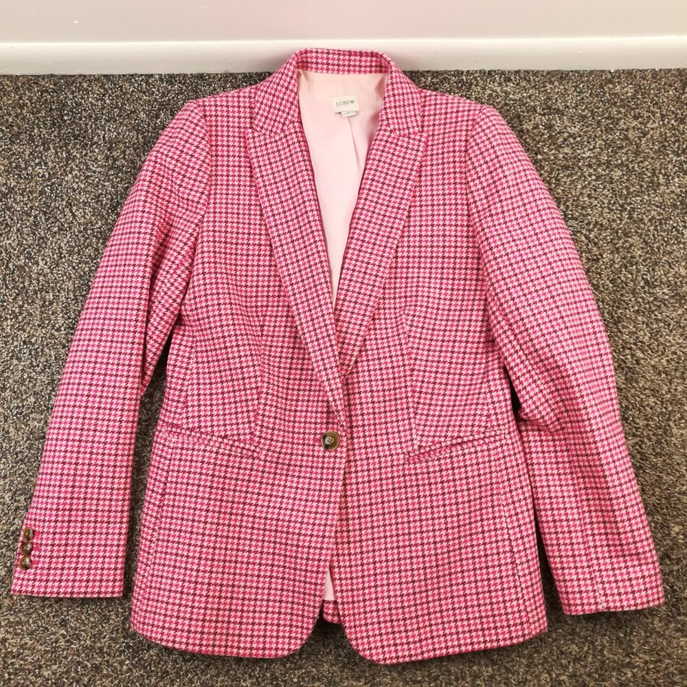 J. Crew Pink Houndstooth Skirt Suit Set - Picture 2 of 16